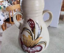 Rare find Vintage Ellgreave POTTERY Twin Handled Pottery Vase, Midas Floral Pattern, Made in England, 9.50"