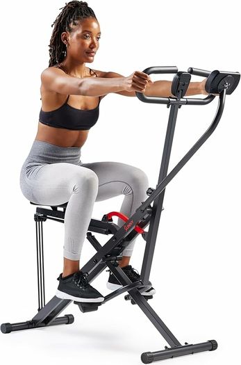Smart Row-N-Ride Squat Machine  Foldable Upright Trainer, Full-Body Workout for Glutes Quads Core, Adjustable Resistance Bands, Bluetooth & Free SunnyFit App, 150 KG Capacity