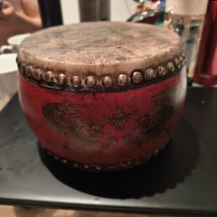 Vintage Chinese Red Lacquer Dragon Hide Tom-Tom Drum, Double-Sided Cowhide, Traditional Folk Art