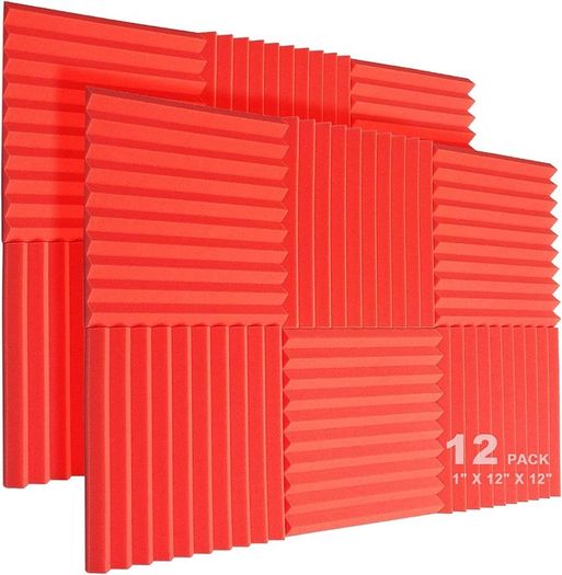 12 Pack Acoustic Foam Panels, 1" X 12" X 12" Studio Soundproof Wedge-shaped Fireproof Soundproof Liner Acoustic Treatment Foam (Red)