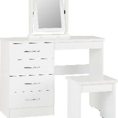 White gloss dressing table with stool and mirror