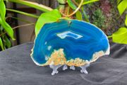Large Blue Agate Slice Display Specimen with Clear Acrylic Stand 18cm