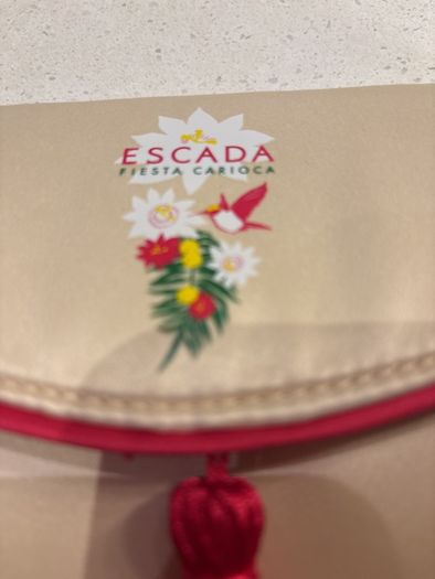Escada Fiesta Carioca Ivory Satin like fabric with Rose Pink Trim Toiletry, Make Up - Clutch Bag