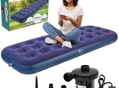 NEW SALE | Cube Single Airbed, Air Bed with Pump | Single Air Bed, Air Mattress, Inflatable Mattress, Single Blow Up Mattress, Camping Mattress, Blow Up Bed, Airbed, Air Bed Single Adult & Kids, AC Pump