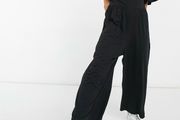 ASOS Design jersey smock jumpsuit with frill sleeve in black Size UK 8