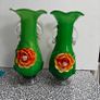Pair of Murano style 11 inch green glass floral vases Image 4