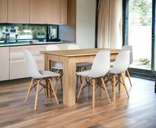 Nordic Oak Dining Set ,Table + 6 White Chairs