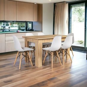 Nordic Oak Table & 6 White Chairs