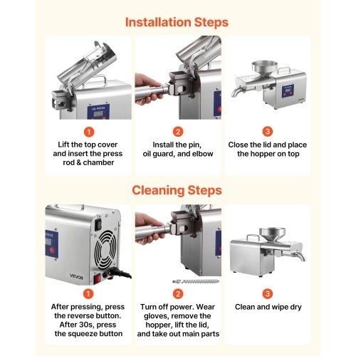 Oil Press Machine, 3.75KG/H Capacity, 750W Oil Extractor Machine, Automatic Electric Oil Maker for Home Commercial Use, 50c-300c Hot Pressing for Peanuts Sesames Soybeans Almonds