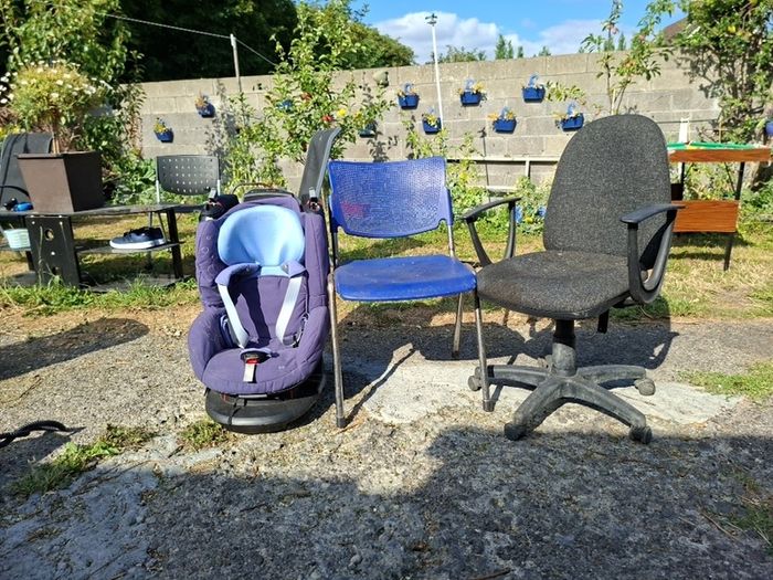 1 office chair, 1 school chair 1 kids drive chair