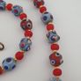 Antique Venetian Style Blue Skunk Eyes & Red Venetian WhiteHeart Glass Beads Necklace Image 8