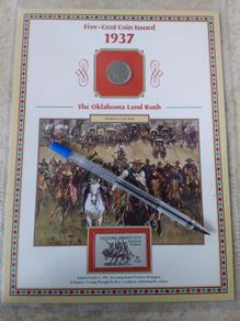 U.S.A. Mint Stamps : Buffalo Nickel Stamp And Coin Panel , " The Oklahoma Land Rush "