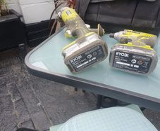 ryobi  impact  driver and angle grinder with 2 batteries   no charger chargers  only 27 euros  in scew fix and Stanley  tool bag