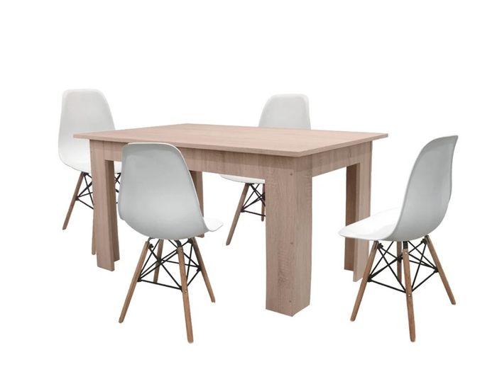 Nordic Oak Style Wooden Dining Table with 4 Chairs White or Black Chairs