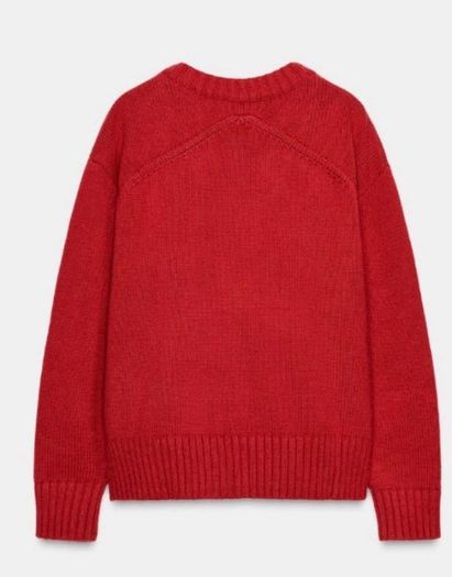 Zara Red Oversized V Neck Jumper  Size Large