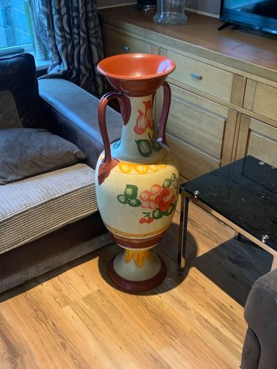 Large Vintage Style Hand Painted Ceramic Floor Vase  Floral Twin