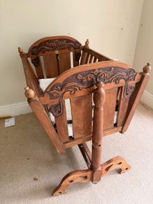 Beautiful Vintage Hand-Carved Wooden Rocking Cradle