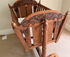 Beautiful Vintage Hand-Carved Wooden Rocking Cradle