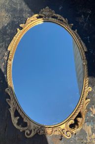 Retro vintage petit metal framed wall mirror c1960