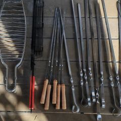 Large BBQ Accessories Set   Stainless Steel Skewers, Grill Baskets  Racks