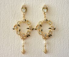 Vintage Style Faux Pearl Boho Chic Drop Gold Earrings