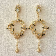 Vintage Style Faux Pearl Boho Chic Drop Gold Earrings
