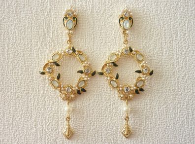 Vintage Style Faux Pearl Boho Chic Drop Gold Earrings