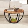 28" Round Coffee Table with Storage,2 Tier Wood Ac Image 8