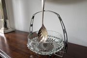 Vintage Cut Glass Serving Bowl with Decorative Stand &amp; EPNS Spoon