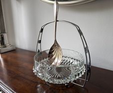 Vintage Cut Glass Serving Bowl with Decorative Stand & EPNS Spoon