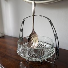 Vintage Cut Glass Serving Bowl with Decorative Stand & EPNS Spoon