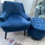 Blue Velvet Chair with matching Footstool Image 3