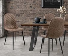 Set of 4 Brown Faux Leather Dining Chairs with Black Metal Legs