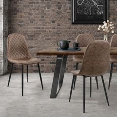 Set of 4 Brown Faux Leather Dining Chairs with Black Metal Legs