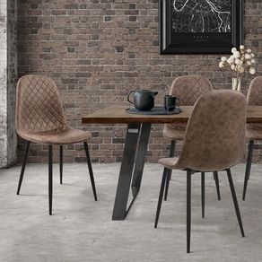 Set of 4 Brown Faux Leather Dining Chairs with Black Metal Legs