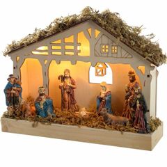 Pre-Lit Christmas Wooden Nativity Scene Decoration Illuminated with 5-LED, 26 cm (FREE POSTAGE)