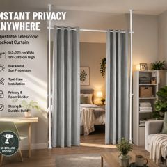 Floor to Ceiling Blackout Curtain with Metal Telescopic Poles
