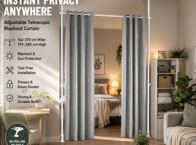 Floor to Ceiling Blackout Curtain with Metal Telescopic Poles