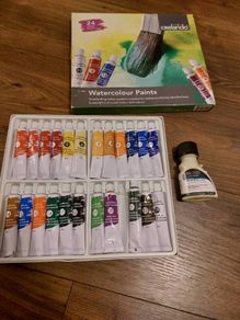 Watercolor paints and W&N art masking fluid
