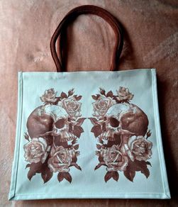 Large Canvas skull tote bag