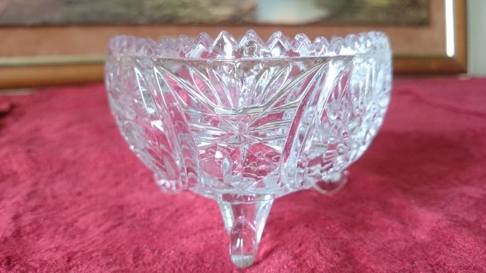 Triangular Cut Crystal Glass Footed Jewelry Dish