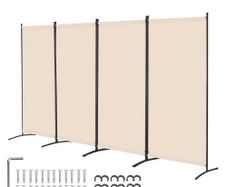 Room Divider, 4 Panels Room Divider, Folding Privacy Screen and Portable Partition Divider for Room Separation, Freestanding Room Partitions for Office, Bedroom, Study, Beige