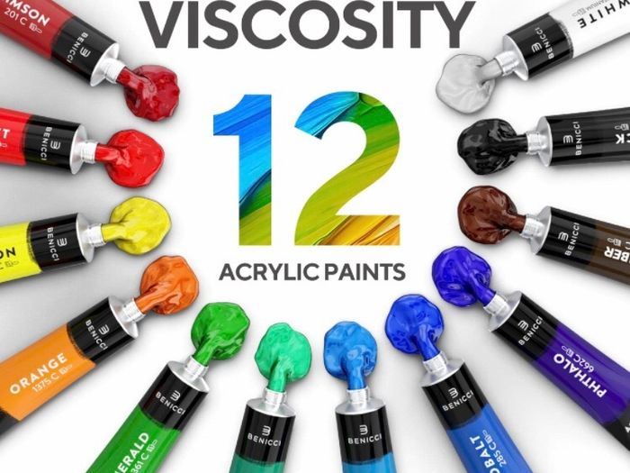 Acrylic Paint Set for Kids, Artists and Adults - 12 Vibrant Colors, 6 Brushes and 3 Paint Canvases