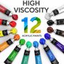 Acrylic Paint Set for Kids, Artists and Adults - 12 Vibrant Colors, 6 Brushes and 3 Paint Canvases Image 4