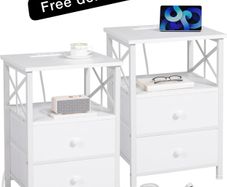 Bedside Table with Charging Station, Bedside Cabinet Set of 2,