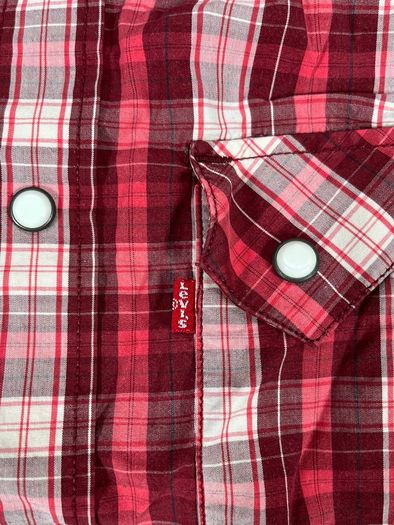 Vintage Levis Red Check Shirt Size M Mens - Pearl Snap