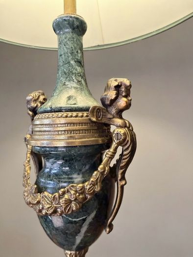 Elegant French Empire Style Green Marble and Brass Table Lamp