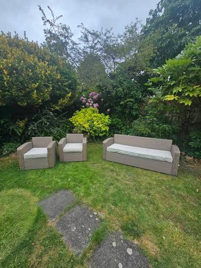 Rattan garden furniture set - couch and armchairs