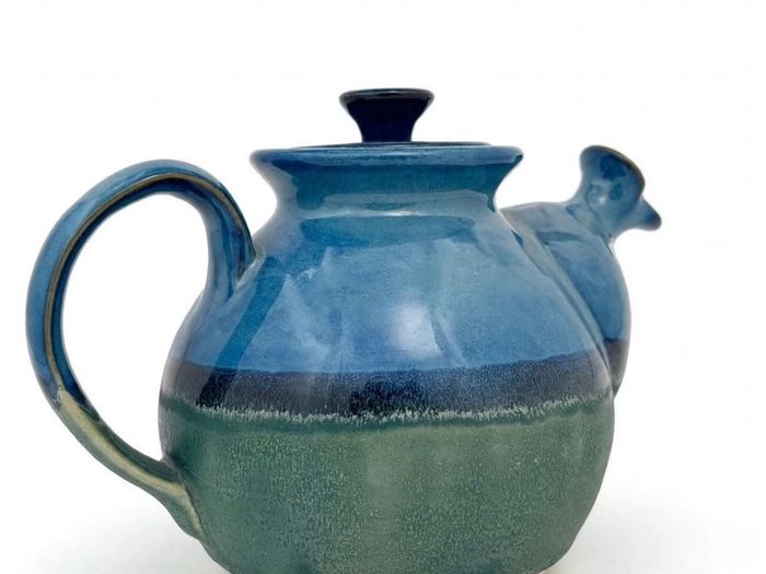Irish Studio Pottery Teapot - Blue Green Glaze with Celtic Spiral Jack O'Patsy