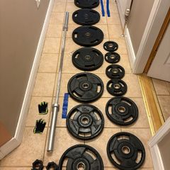Best Urethane (superior To Rubber) Olympic Trigrip Weights Set + 20kg Barbell + Extras!